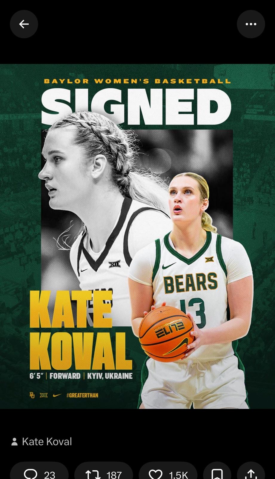 Kate Koval has signed with Baylor University